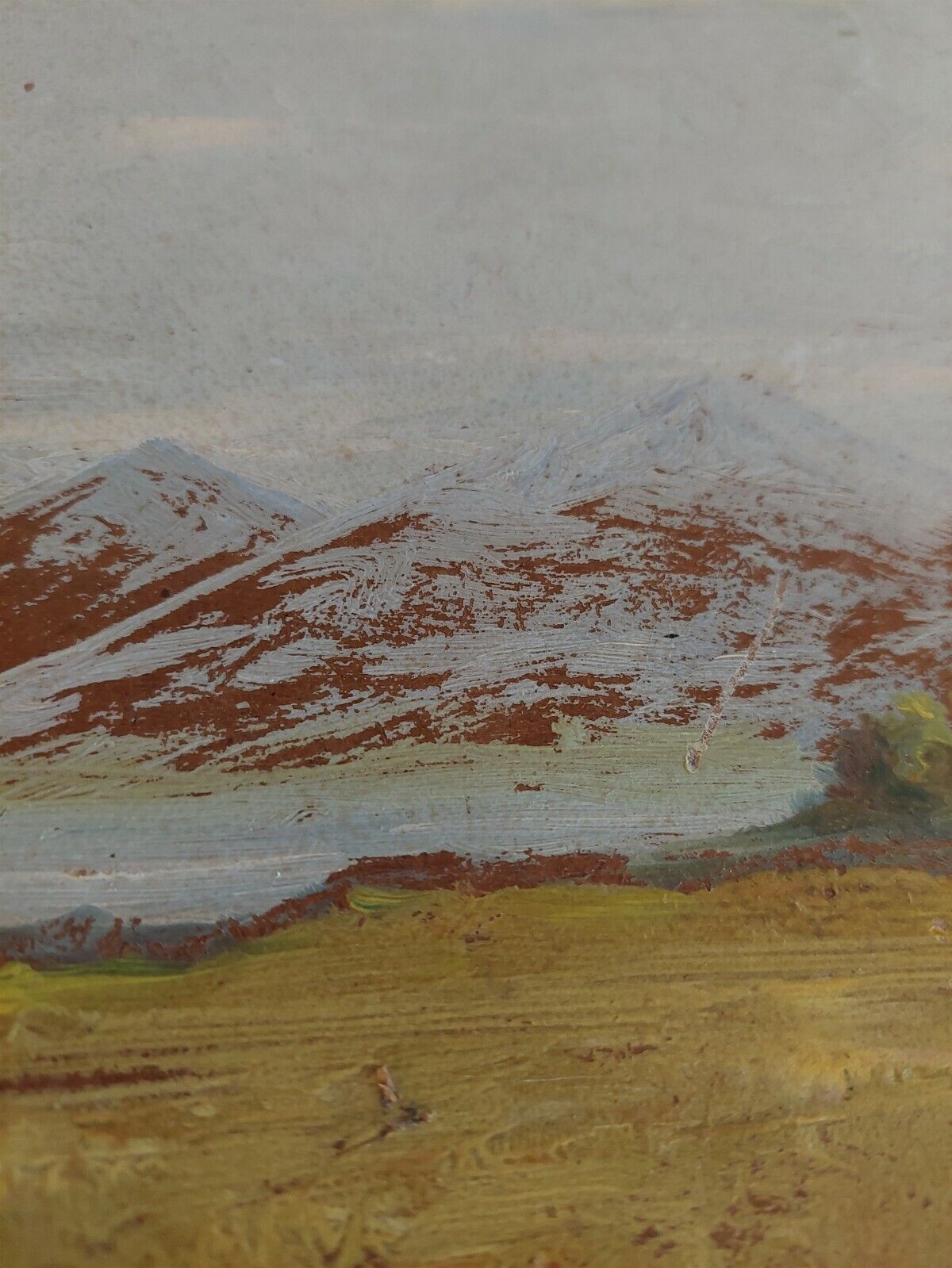 Painting oil on panel landscape mountains signed