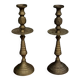 Fake pair of oriental candlesticks in engraved bronze mid-20th century