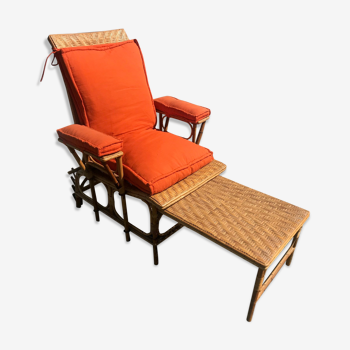 Rattan long chair and cushion