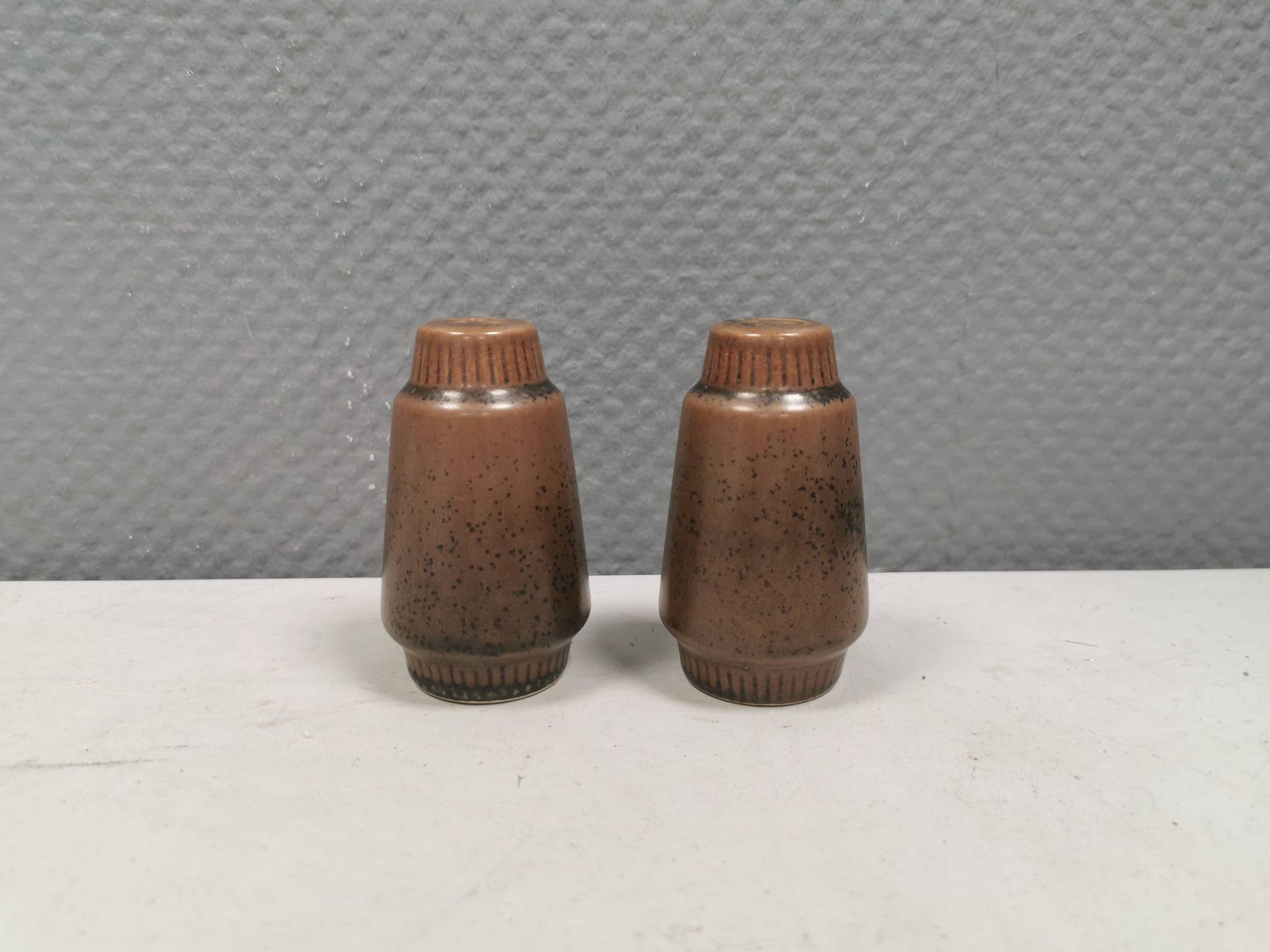 Salt + Pepper shakers made of stoneware From Knabstrup Denmark 1966-72