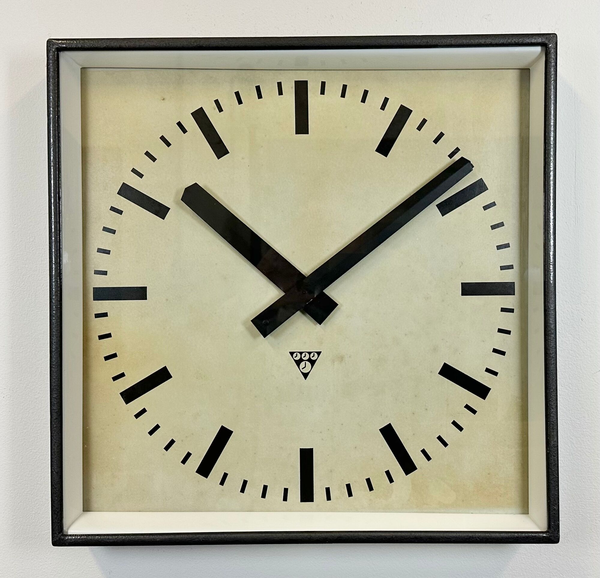 Dark grey square wall clock from pragotron, 1960s