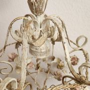 Hand-forged vintage pendant lamp with porcelain roses, Denz Neheim Hüsten