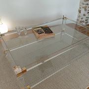 Large Hollywood Regency coffee table Lucite Brass double top 70s