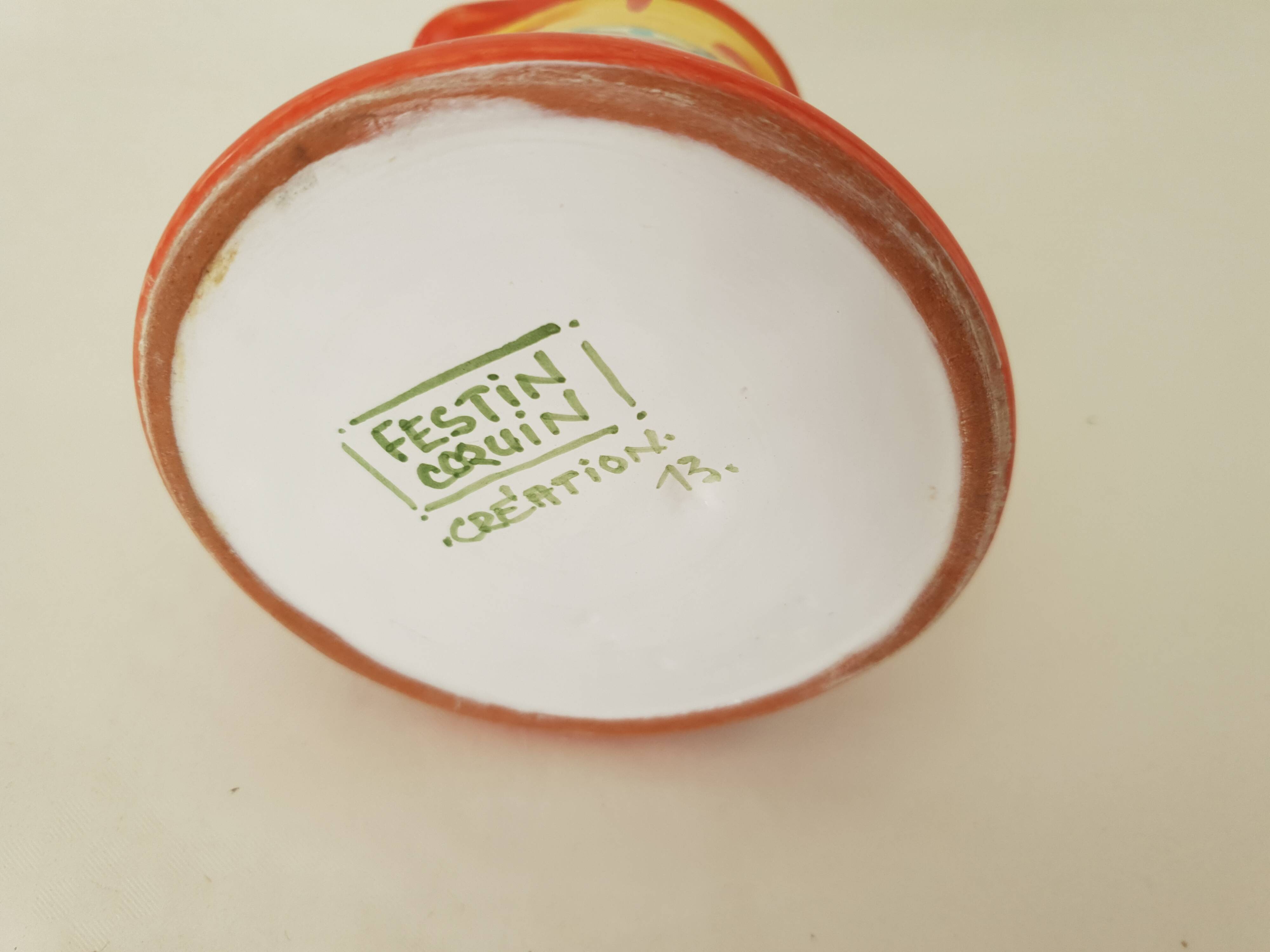 Petit Pichet  pot à lait en céramique Signé Festin coquin