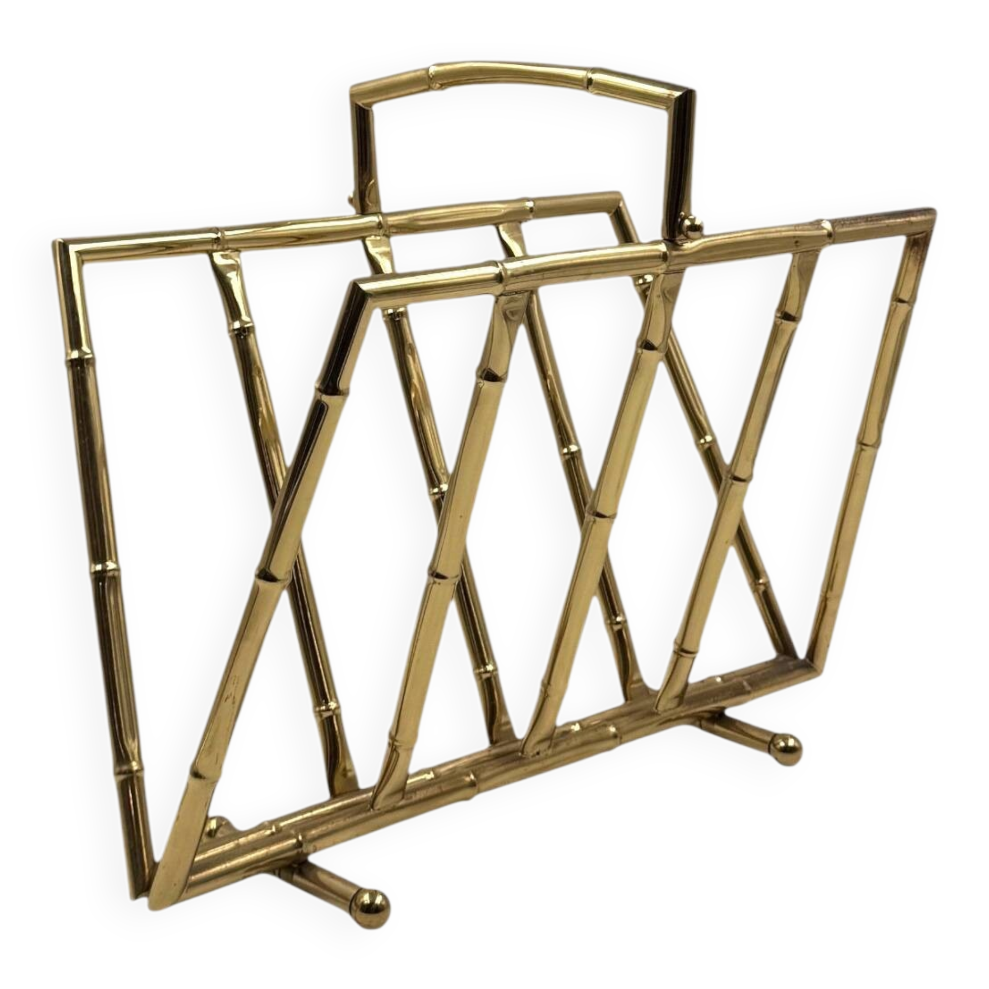 Hollywood regency bamboo-effect brass magazine rack, Montagnani, Italy 1970