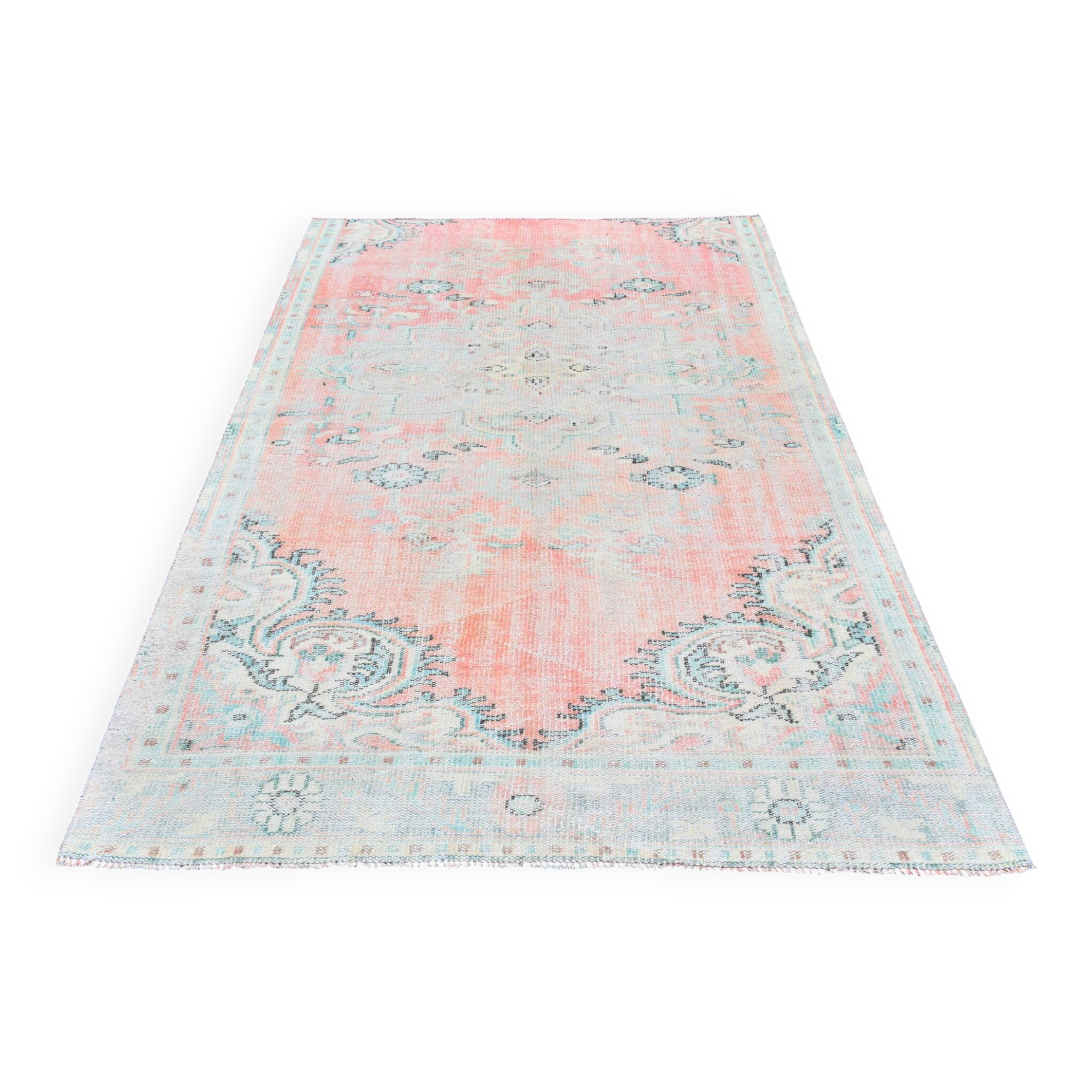 5x8 Turkish Vintage Oushak Rug, Coral Pink Area Rug For Bedroom, 147x241 Cm