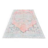 Tapis vintage turc Oushak 5x8, tapis de couleur corail rose pour chambre, 147x241 cm
