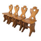 Vintage Alpine Wooden Chairs (Set of 4) Heart Cut-Out