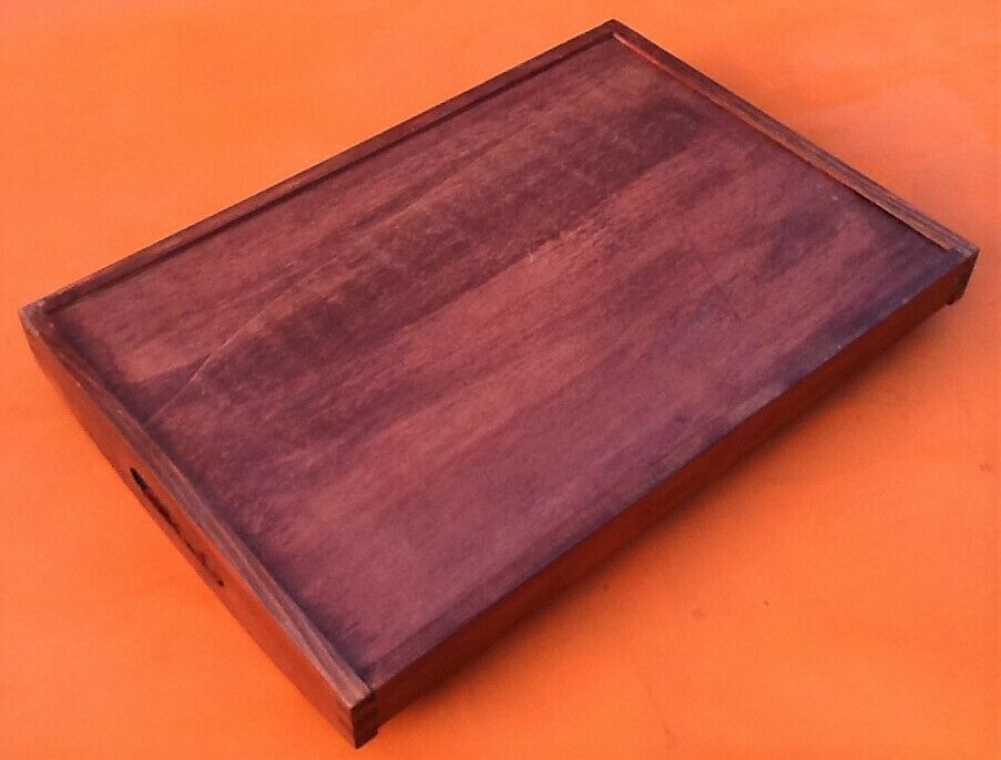 Rectangular wooden service tray with floral decoration