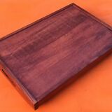 Rectangular wooden service tray with floral decoration