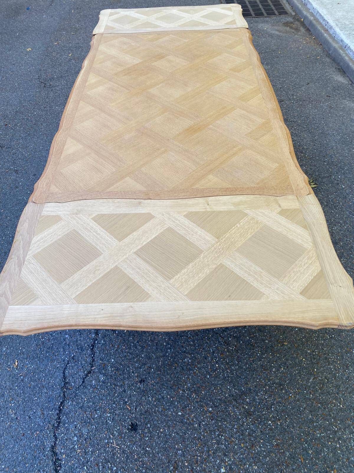 Large Louis XV dining table stripped in solid oak 1960 260cm