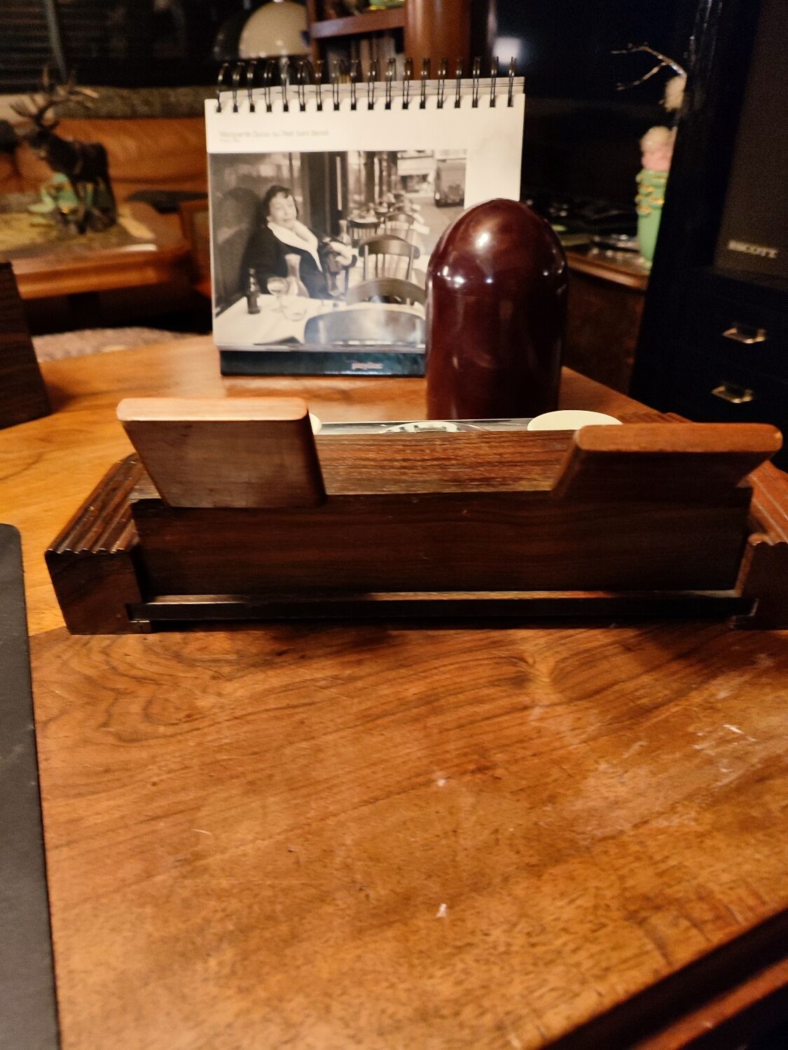 Wood inkwell and zinc complete with porcelain inkwells