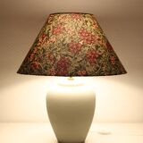 Matte ceramic floor lamp with printed trapezoidal shade