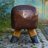 Gymnastic Leather Pommel Horse Bench, 1930s