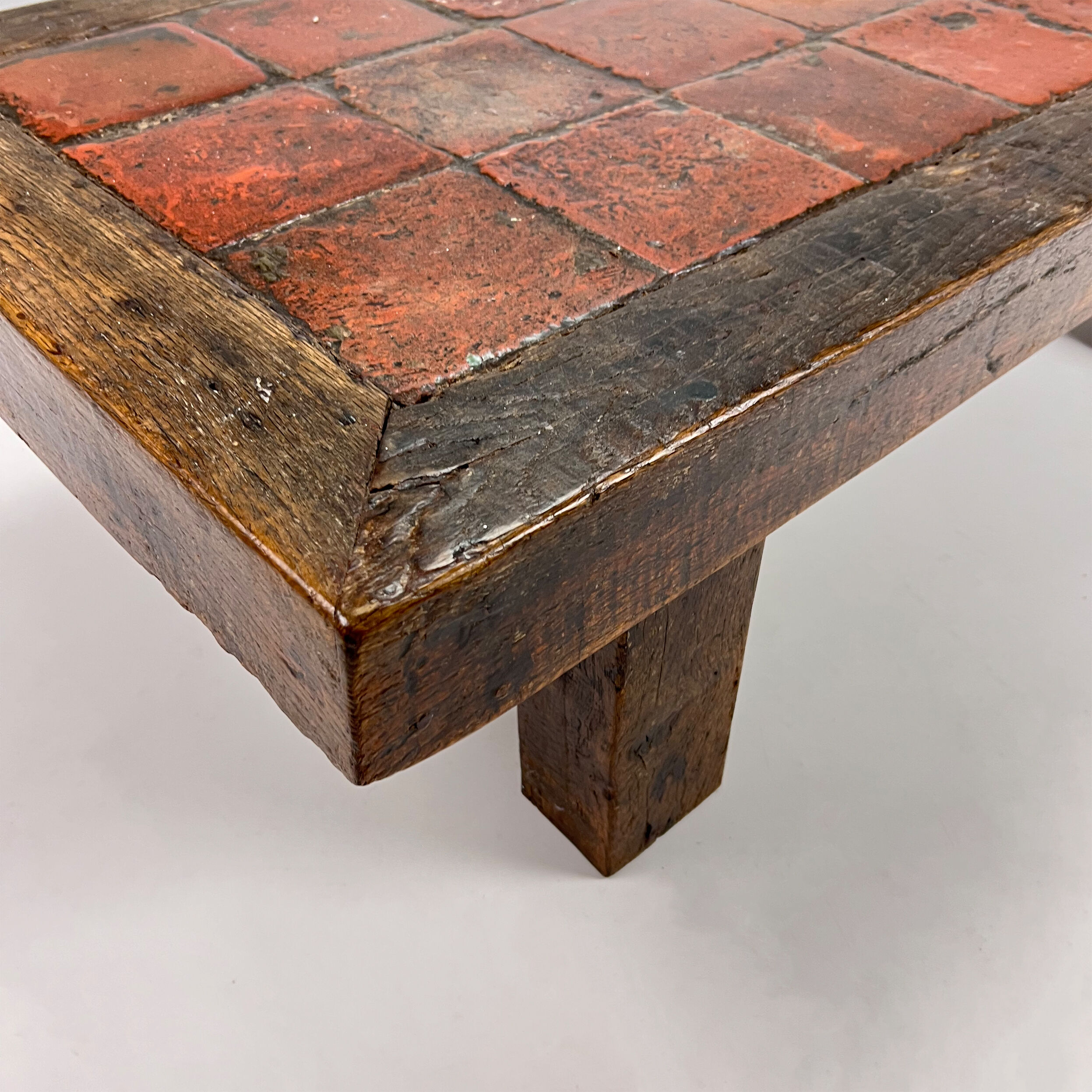 Mid Century Heavy Oak and Ceramic Coffee table, 1950s