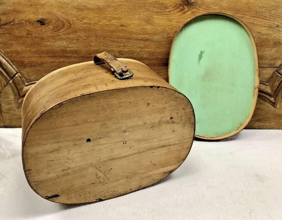Old bent wood fur hat box