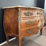 Bordeaux inlaid chest of drawers with marble and bronze ornament
