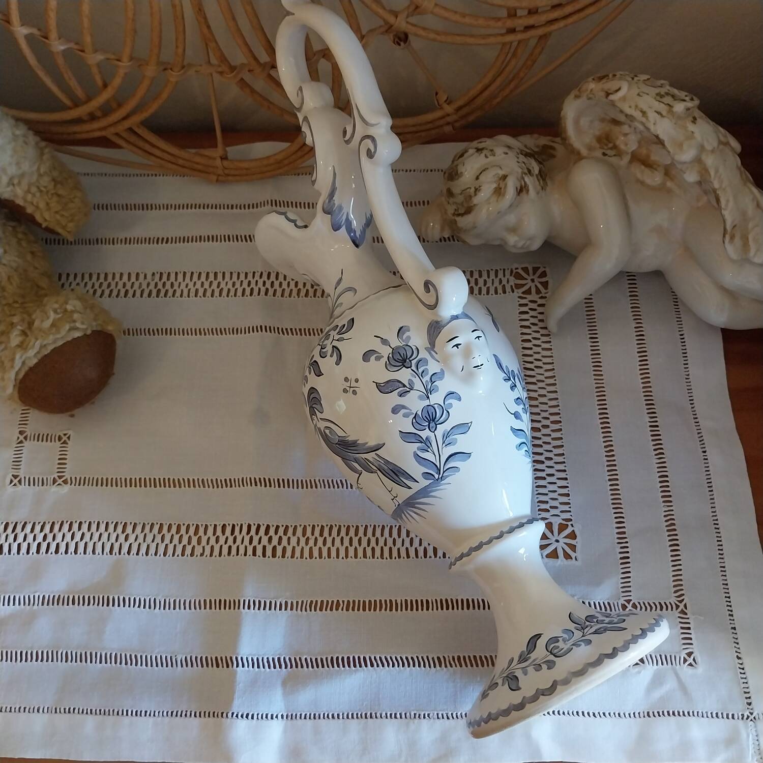 Vintage Moustier ewer vase