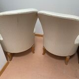 Paire de fauteuils crapaud ivoire rayé