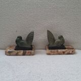 Pair of greenhouse book Art Deco animal sculpture marble base