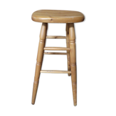 Tabouret haut de bar en bois patiné assise carré