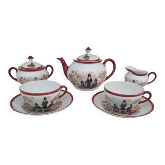 7-piece tête-à-tête tea set in Japanese porcelain, life scenes decor