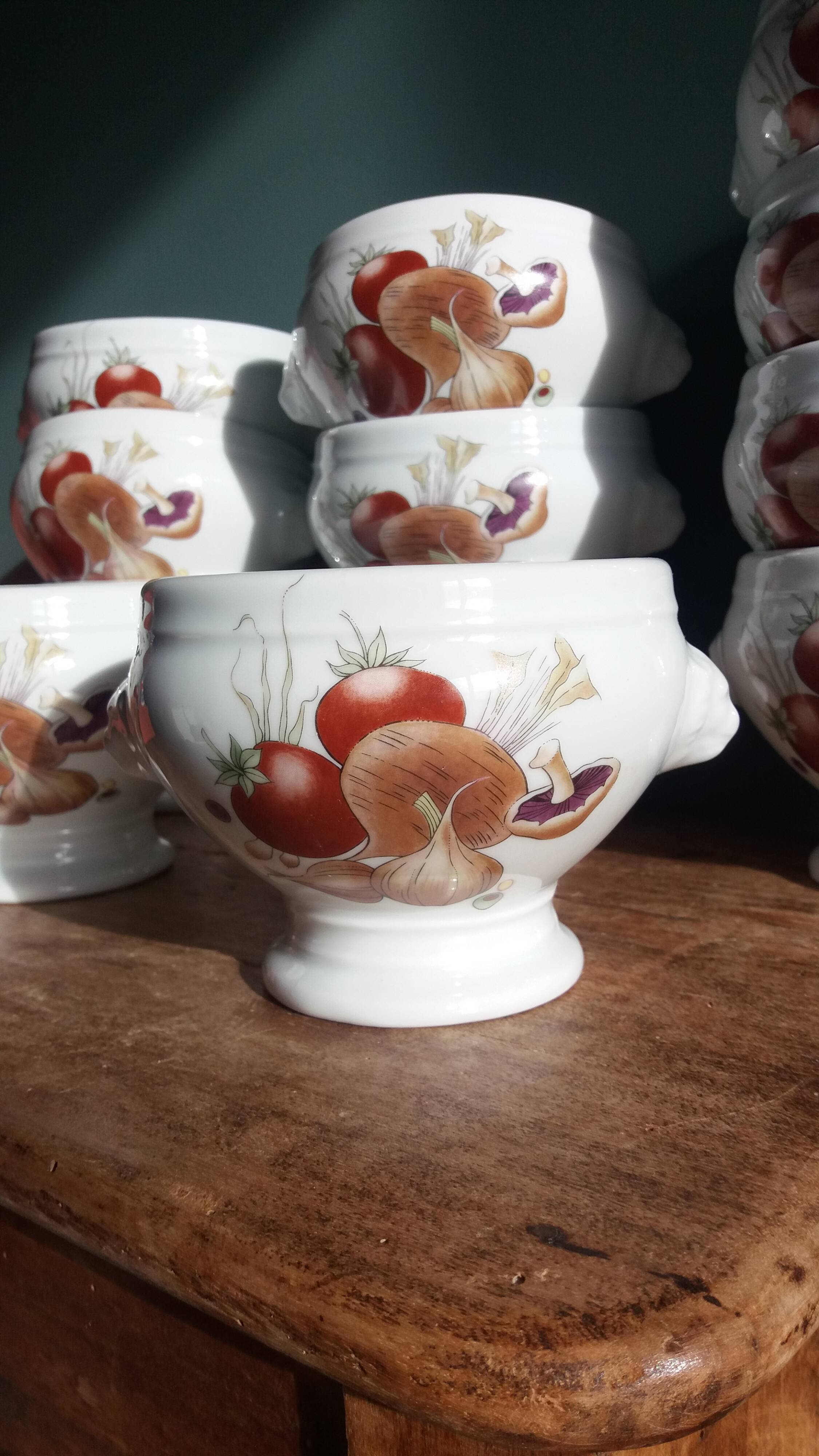 Pyrolux Lourioux porcelain soup bowls