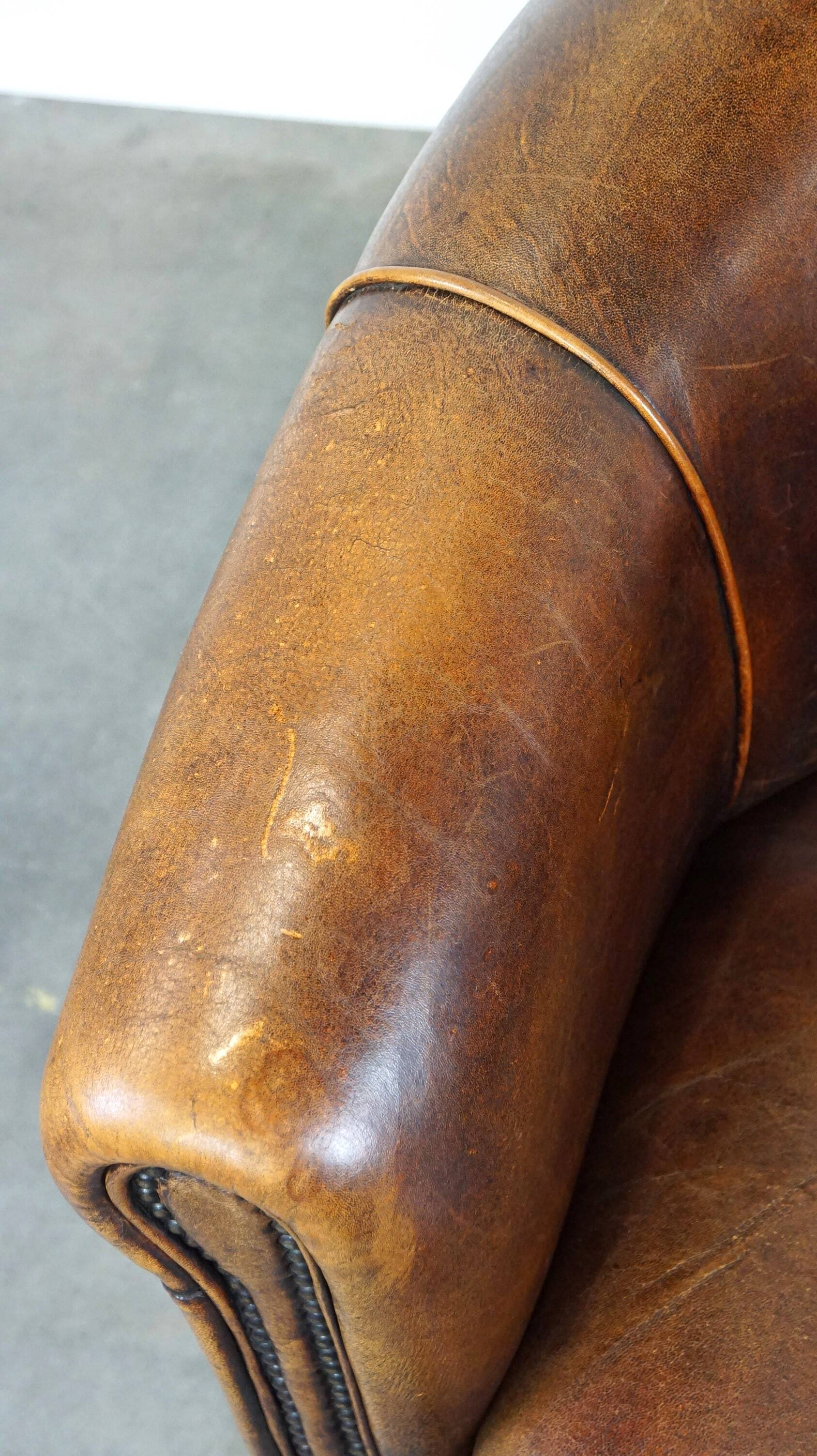 Charming, classy, and comfortable sheepskin leather club armchair