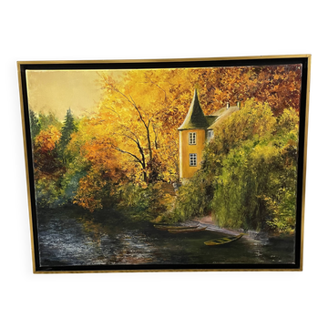 Peinture paysage huile sur toile signée