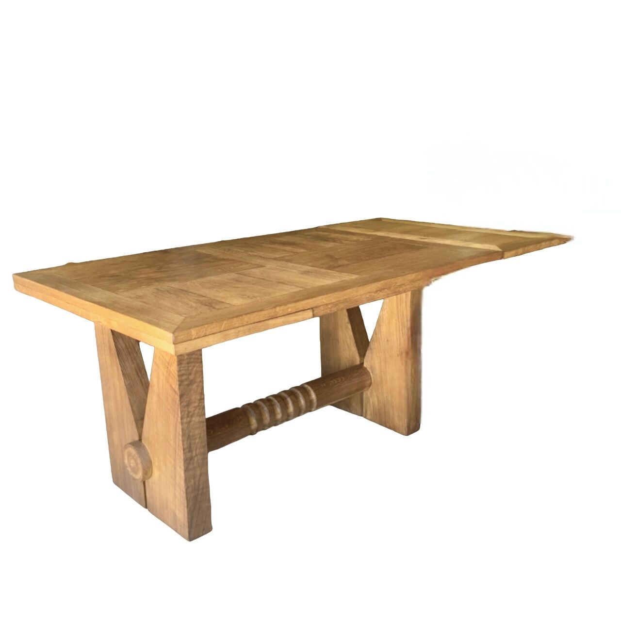 Dining Table with Extensions, 1940s In Solid Oak
