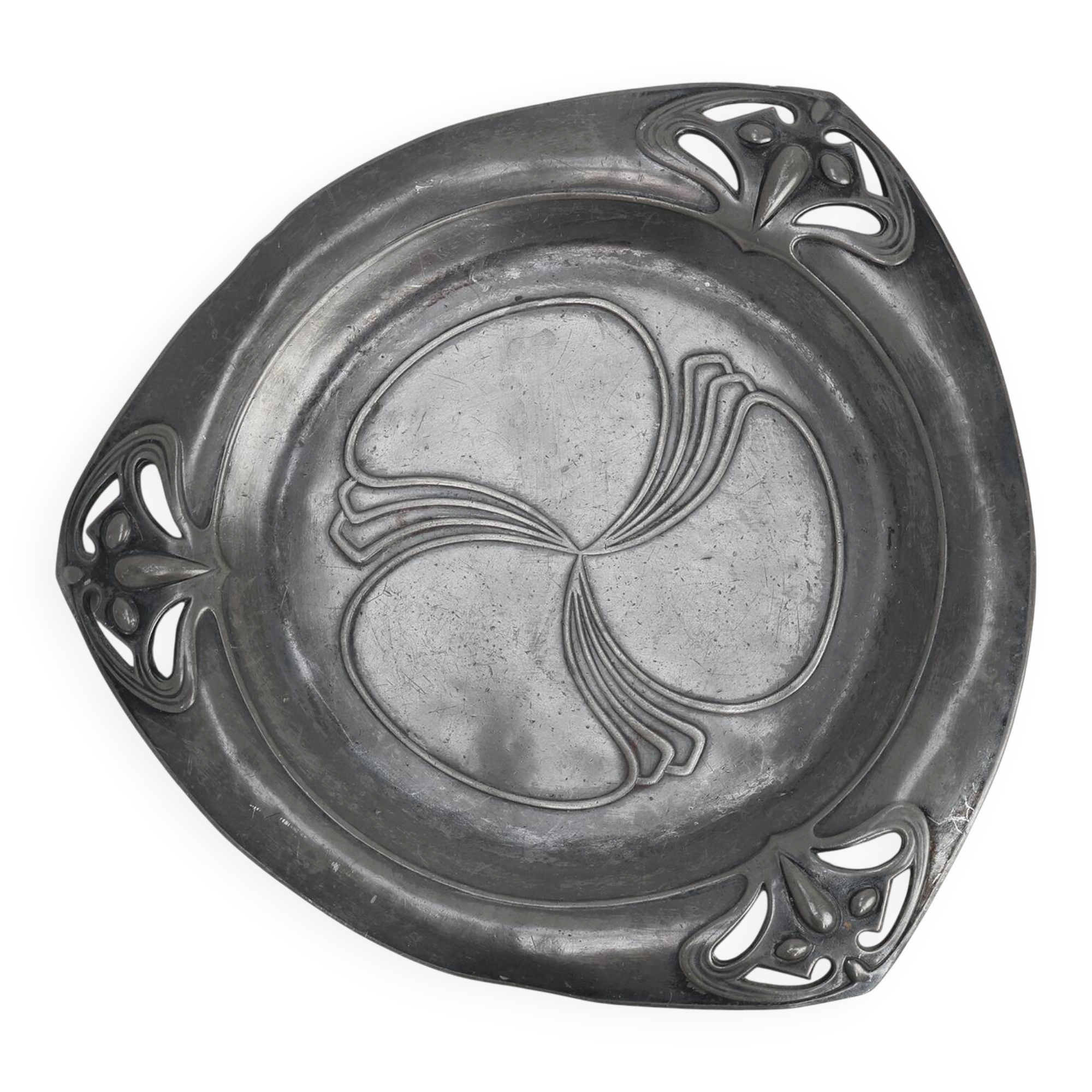 Art Nouveau triangular tin pewter dish, The Netherlands ca. 1900