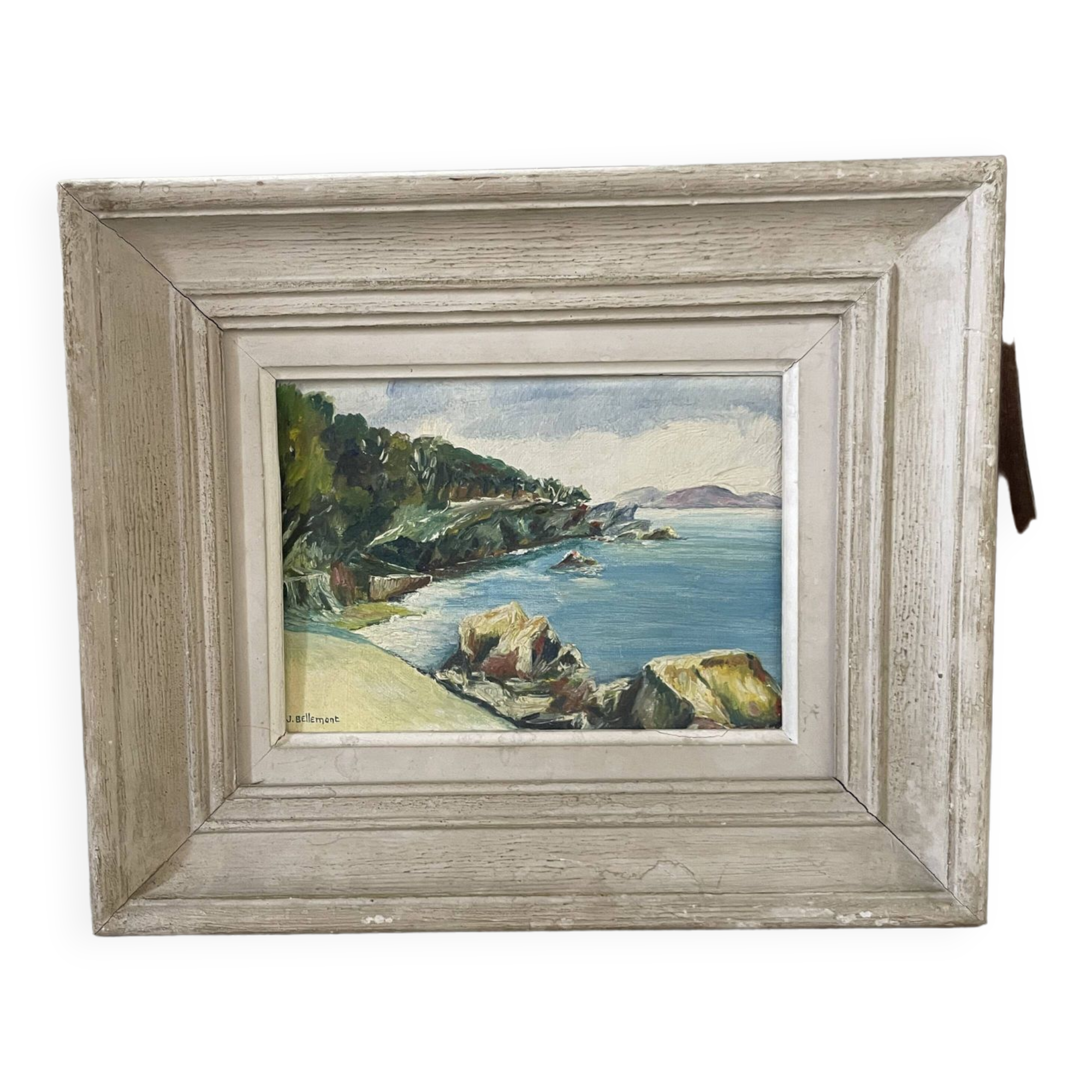 Oil on wood Mediterranean Sea J.Bellemont