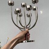 Silver metal candlestick with 8 stainless steel branches