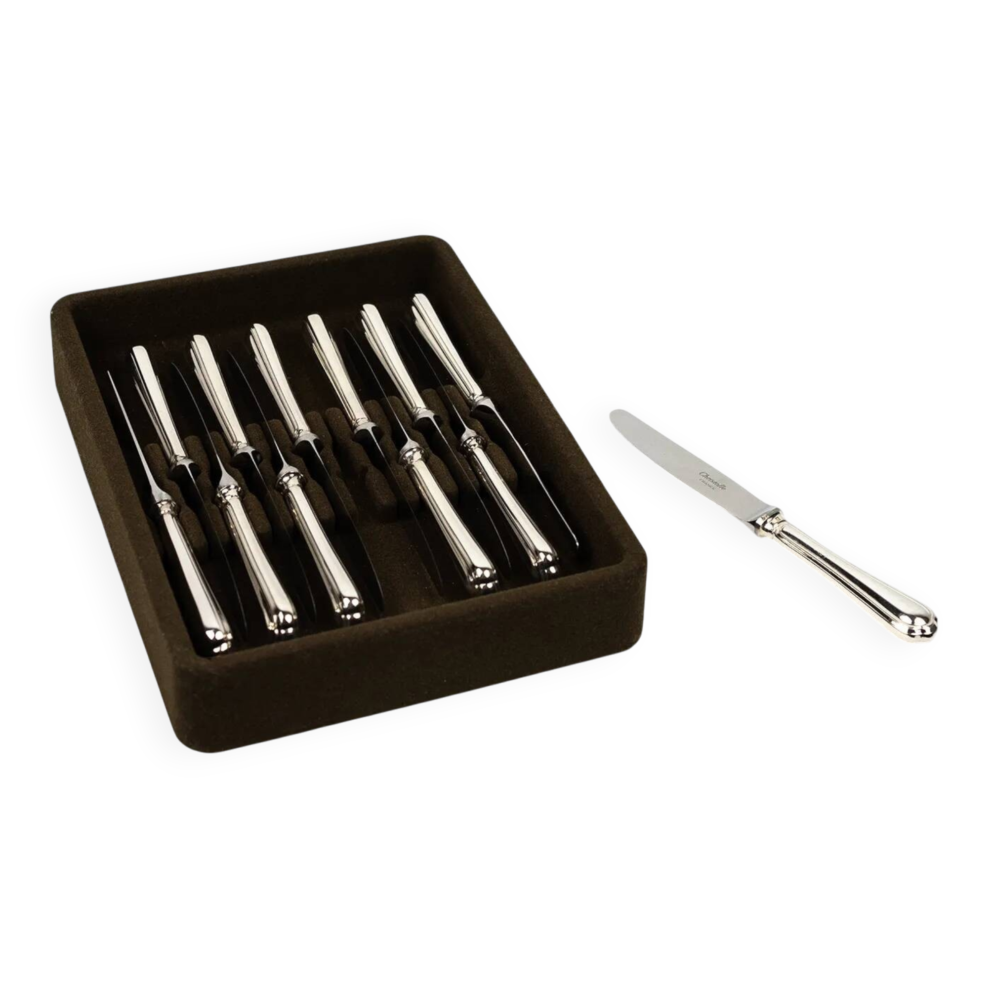 Christofle – 12 silver-plated dessert knives, Spatours model