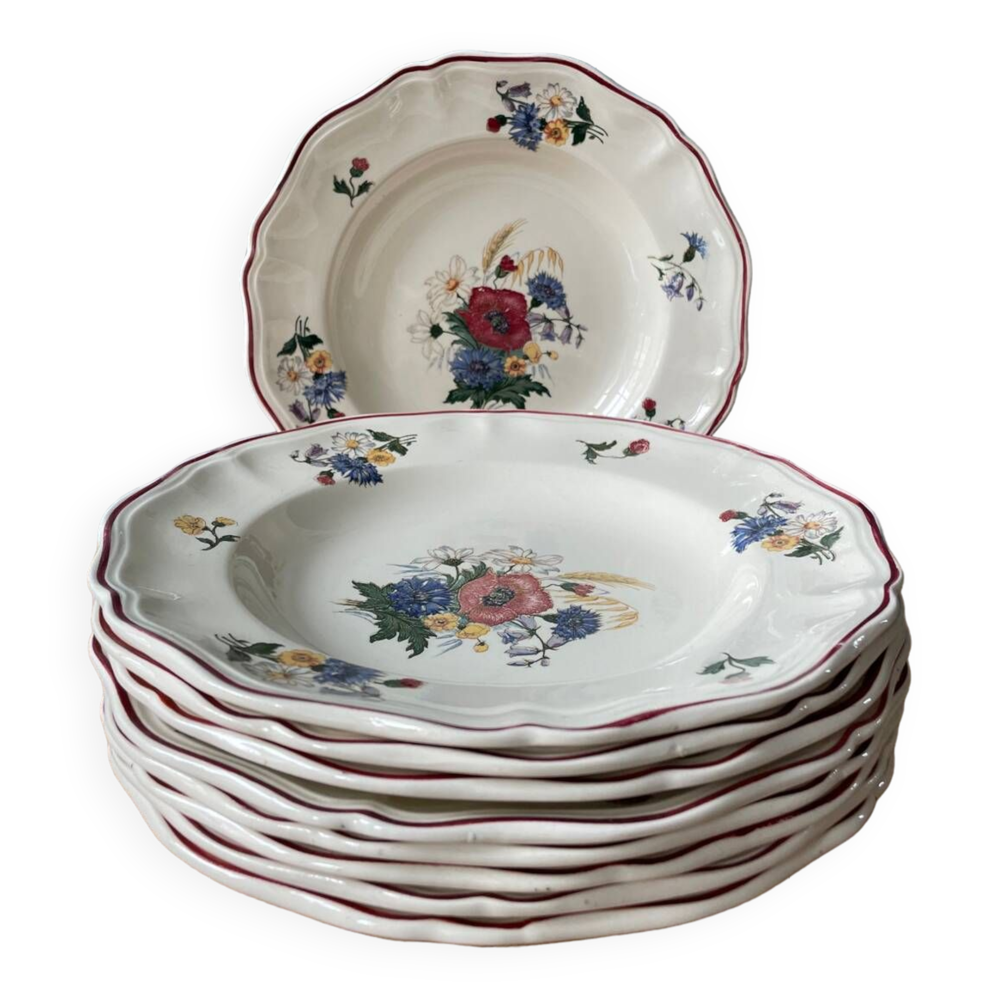 Series of 9 Sarreguemines France soup plates, Agreste collection