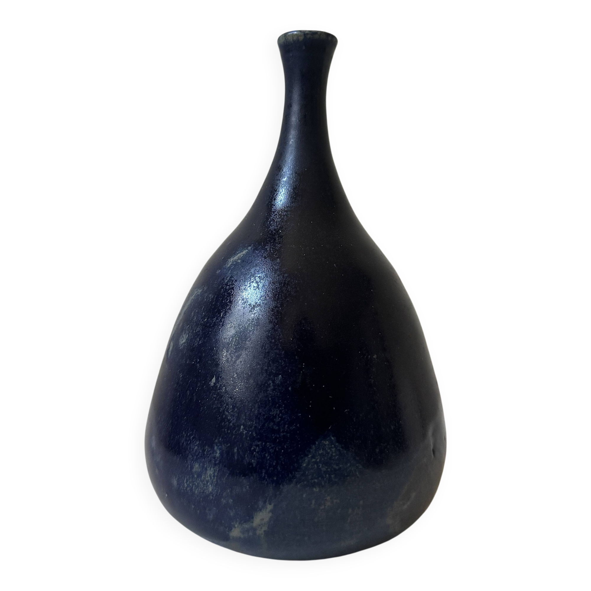 Night blue glazed ceramic vase, signed, circa 1950.