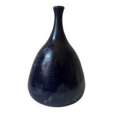 Night blue glazed ceramic vase, signed, circa 1950.
