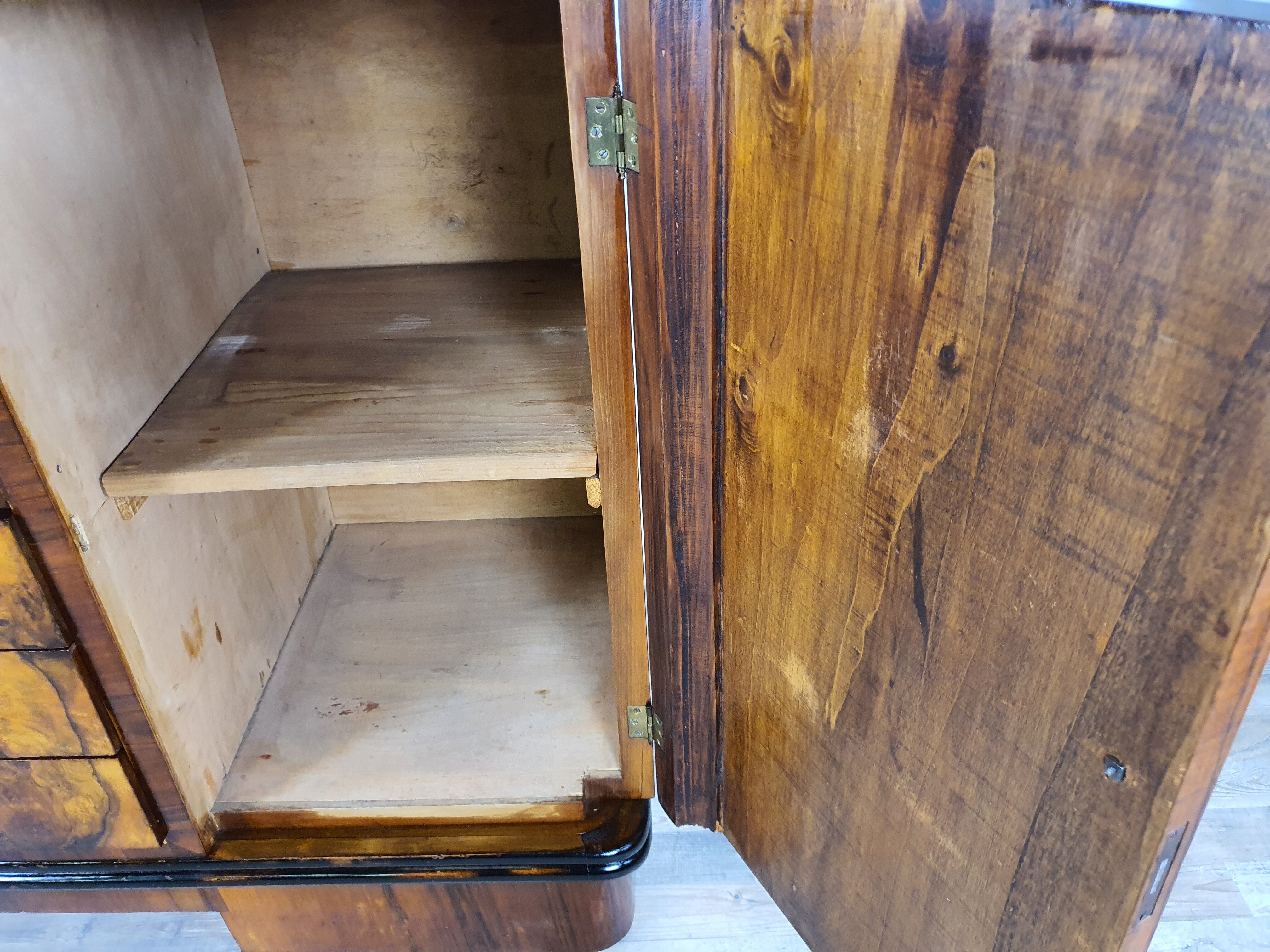 Art deco dining room sideboard in briar with upstand, 1940s