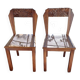 Art deco style chairs carved varnished wood honey brown color 1940