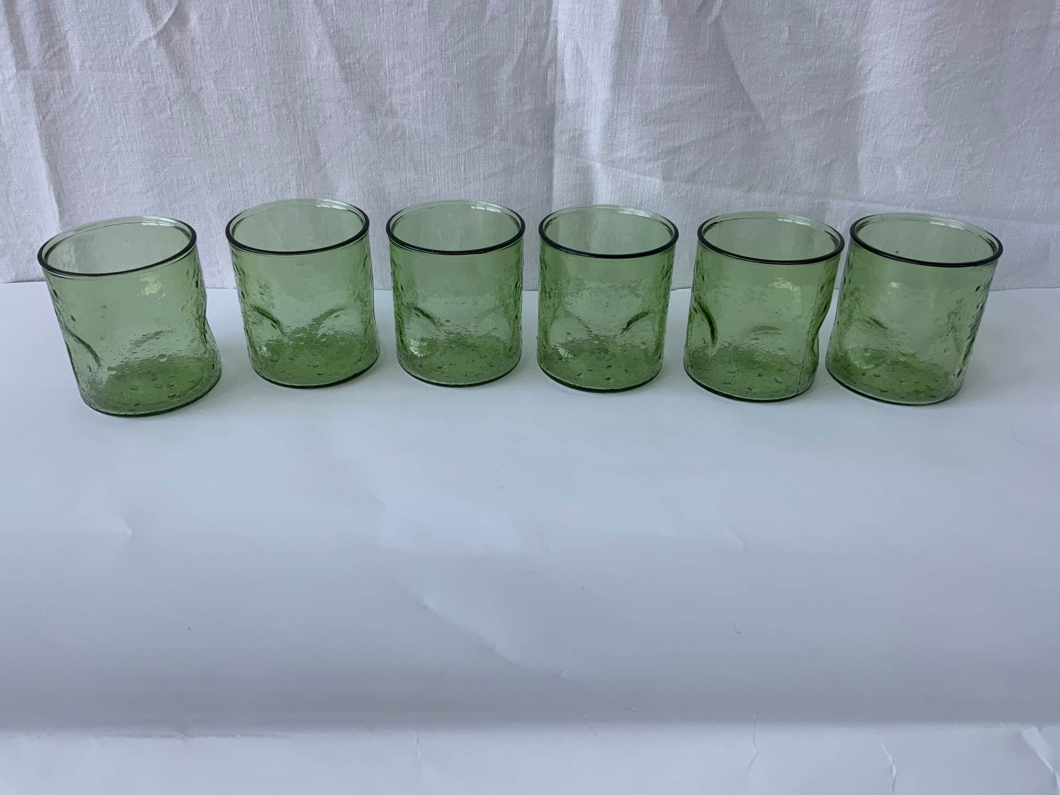 6 vintage green glasses