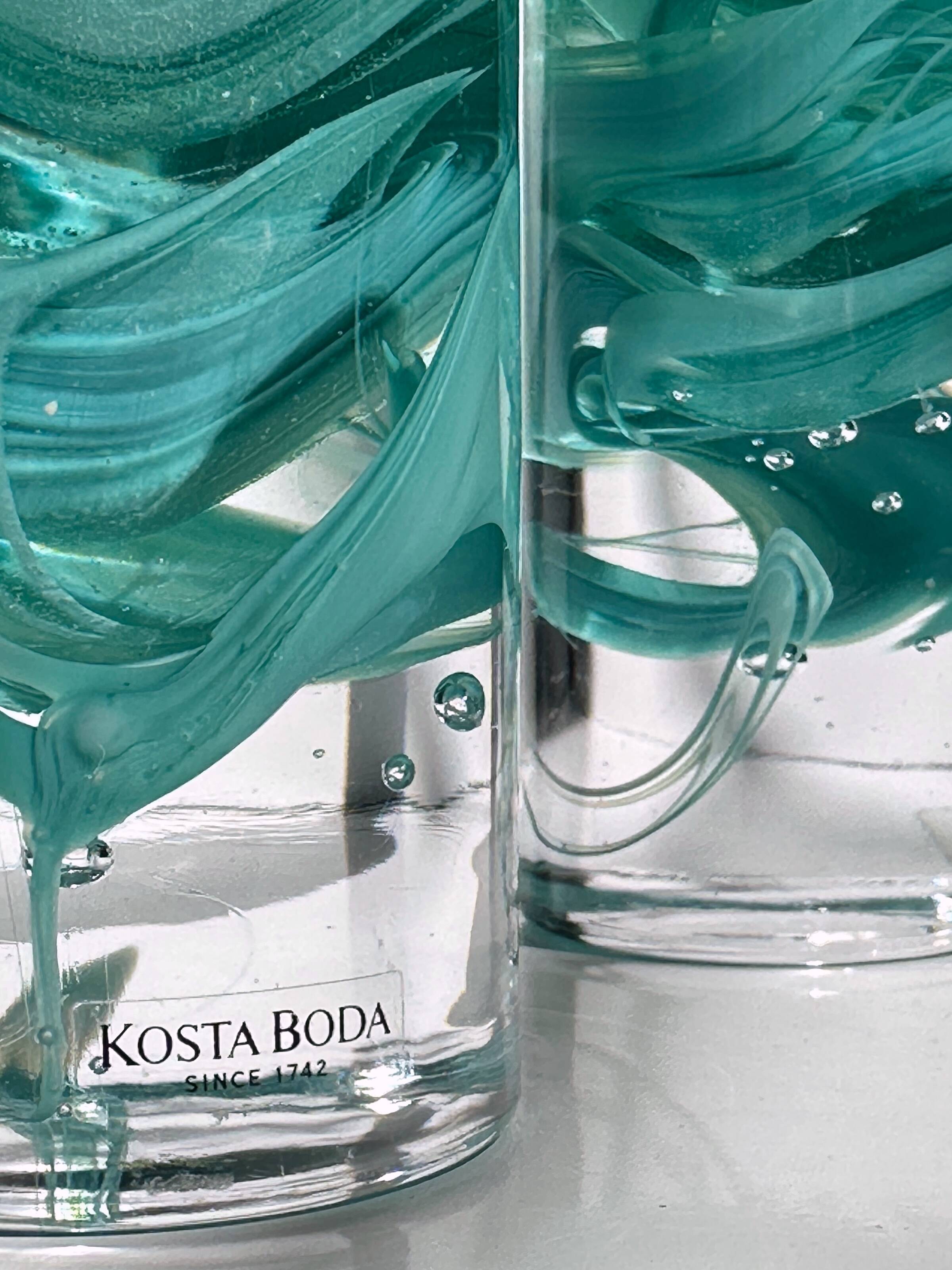2 Kosta Boda Atoll candle holder by Anna Ehrner turquoise