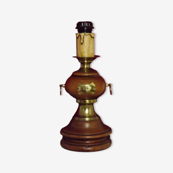 Français milieu du siècle rond tourné base de lampe en bois étiquette 1852 carte bougie goutte à goutte 4069