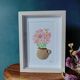 Tableau en relief bouquet de fleurs roses à l'aquarelle dans un mug en argile fait main