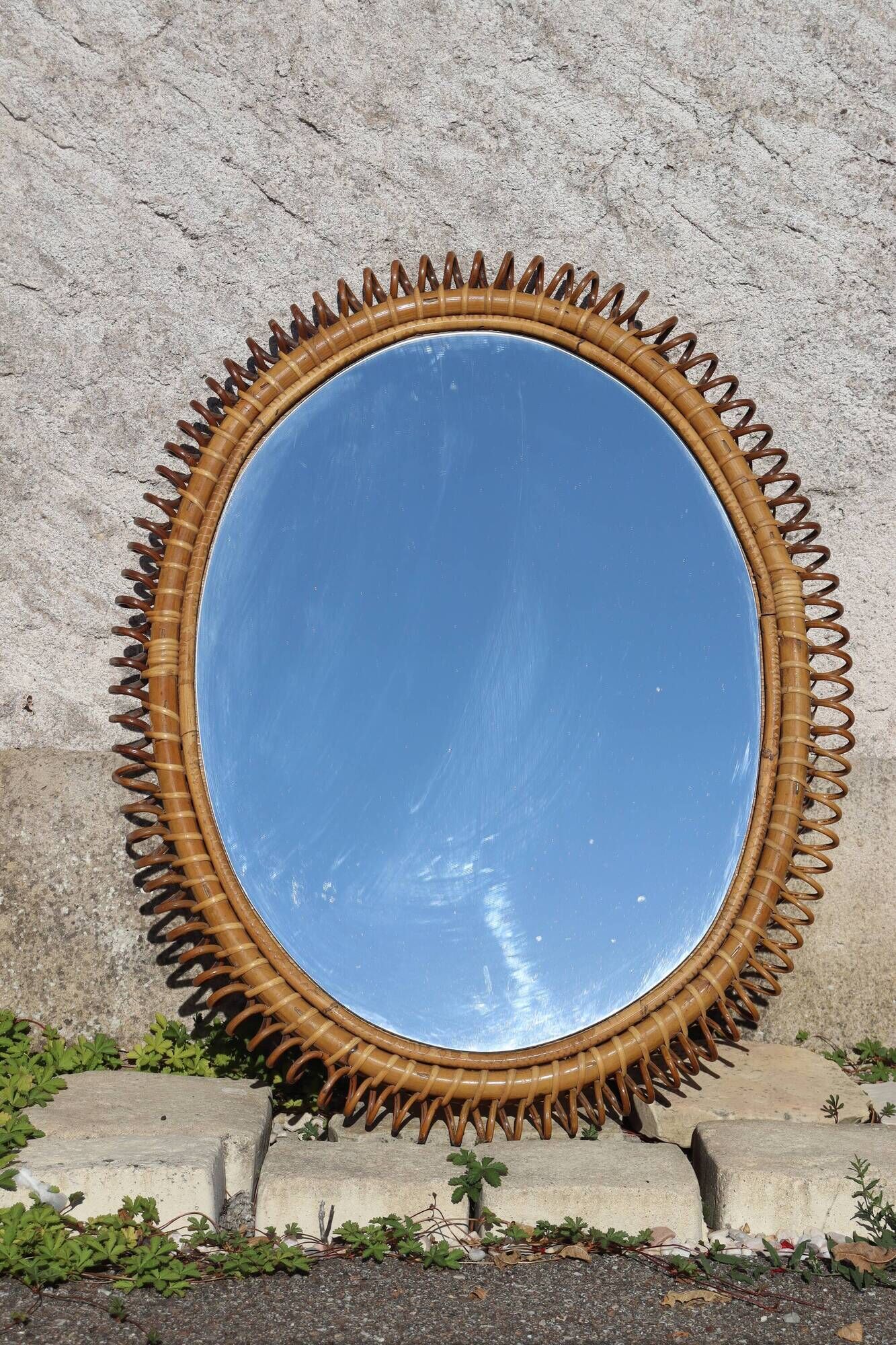 Large wall mirror in rattan and bamboo by Franco Albini, Italy 1960.