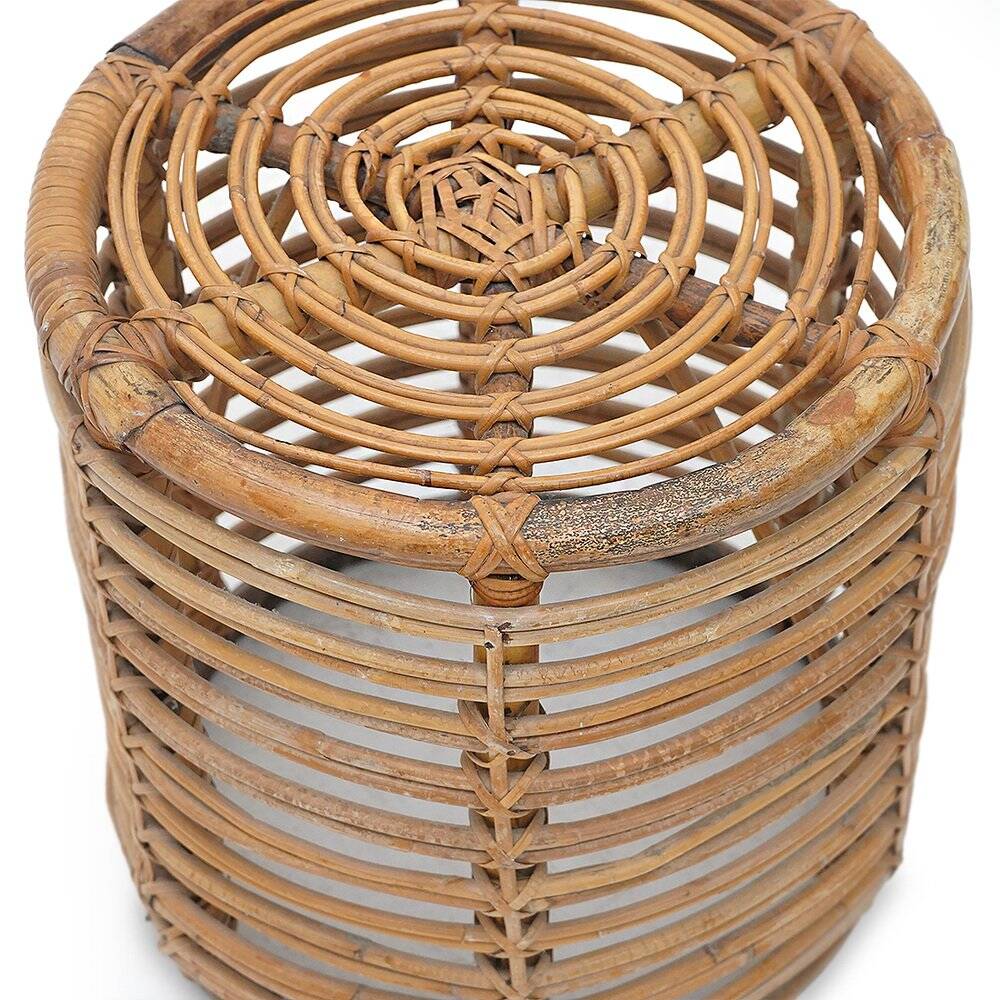 Cylindrical pouf in curved rattan by Castano, 1960s