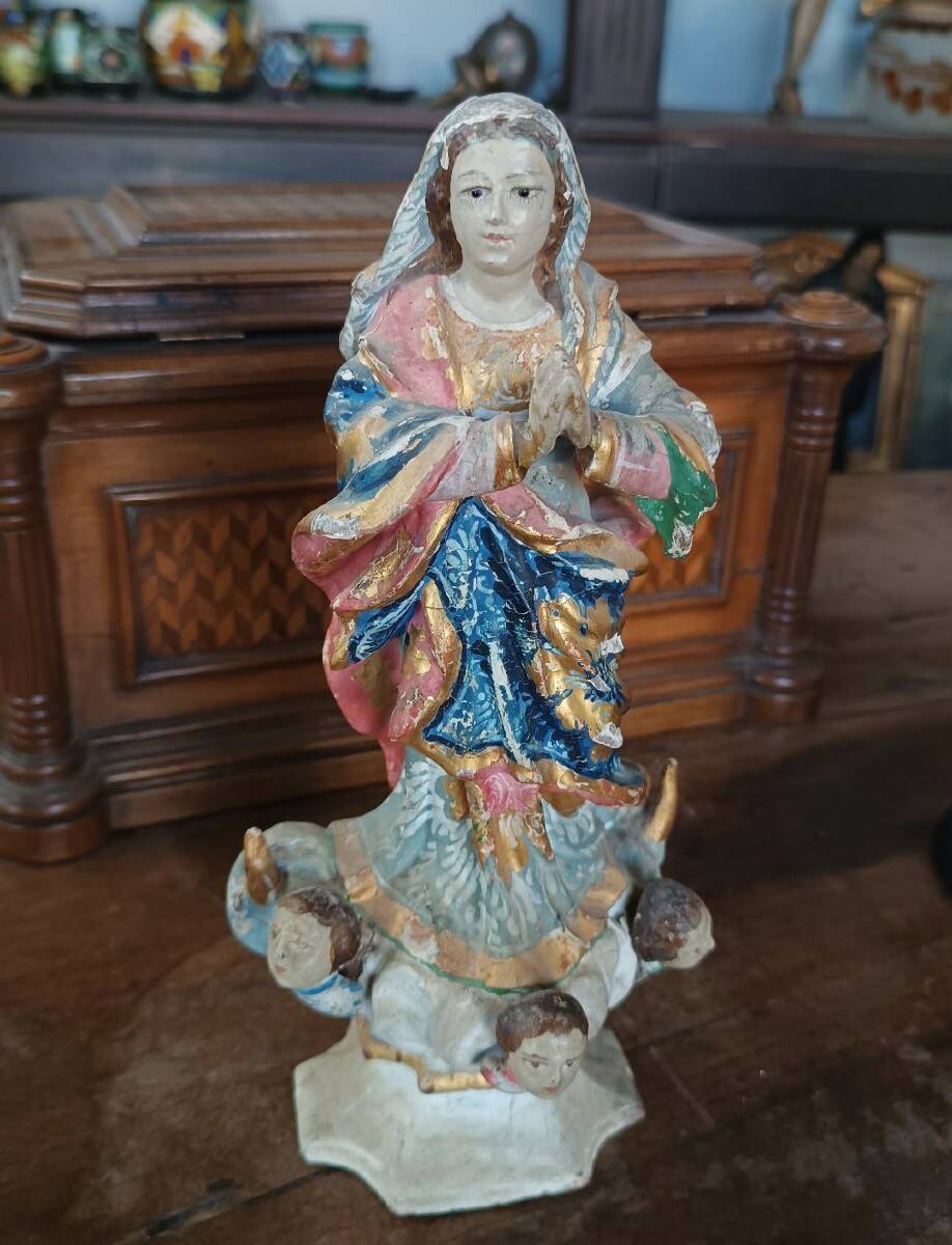 Antique small wooden sculpture, Immaculate Virgin, South America, 19th century