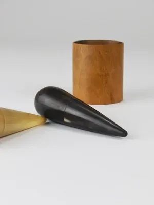 Carl Aubock II "The Bombs" salt and pepper shakers, walnut & horn, 1950s