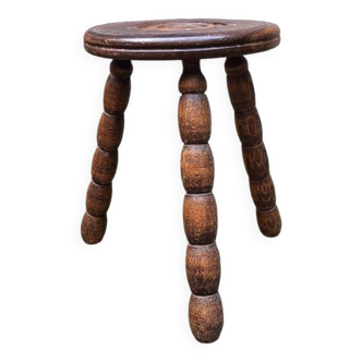 Turned wooden tripod stool