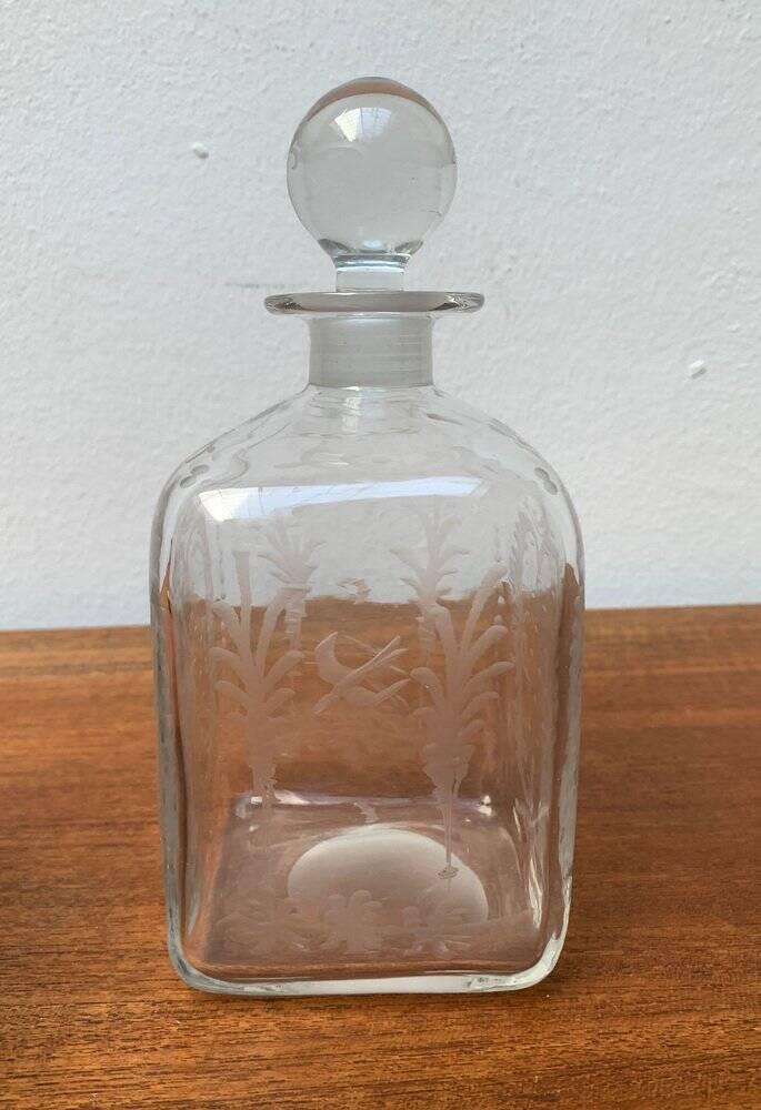Vintage Danish glass bottle with engraving.