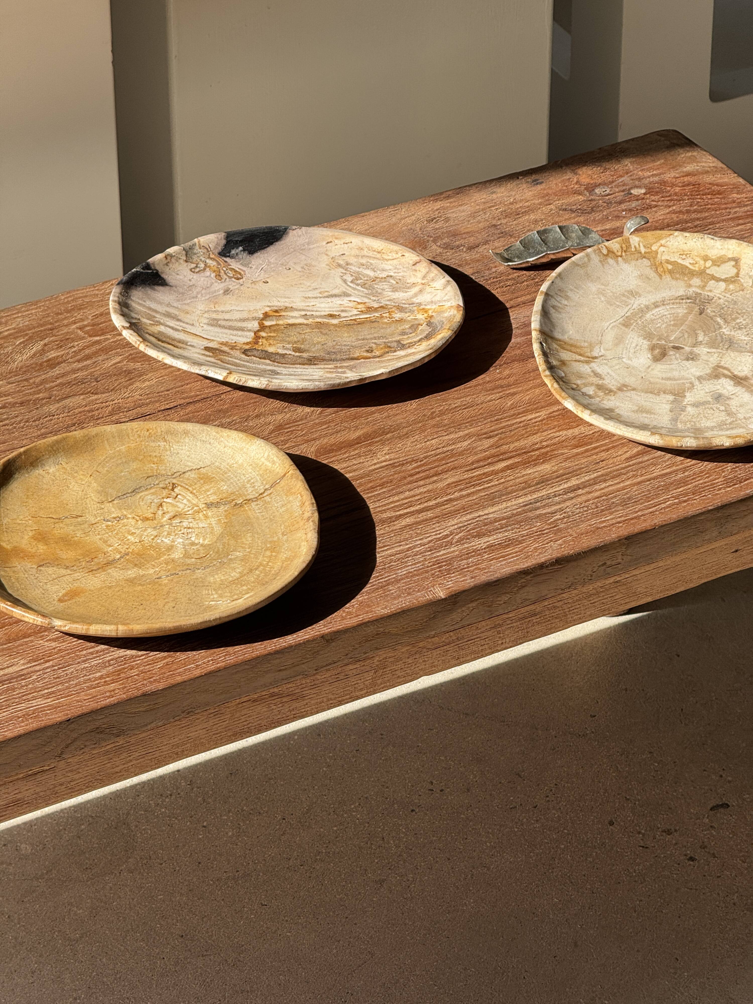 Petit vide poche ou plat en bois pétrifié beige orangé D20,5 -3308
